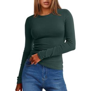 imageANRABESS Women Long Sleeve Thermal Top Crewneck Slim Fit Shirts 2025 Fall Basic Tee Casual Winter Warm Undershirts ClothesDeep Green