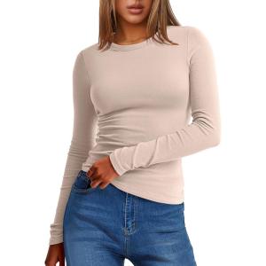 imageANRABESS Women Long Sleeve Thermal Top Crewneck Slim Fit Shirts 2025 Fall Basic Tee Casual Winter Warm Undershirts ClothesGrey Camel