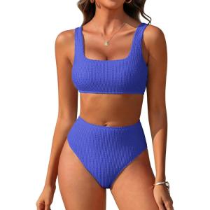 imageANRABESS Women Swimsuits Two Piece Bikini Set High Waisted Ribbed Tummy Control Modest Bathing Suits 2025 Beach Swim WearRoyal Blue