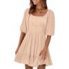 imageANRABESS Womens Half Sleeve Mini Dress 2025 Fall Square Neck Casual Flowy Wedding Guest Dresses Summer Beach Vacation OutfitsApricot