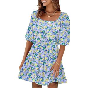 imageANRABESS Womens Half Sleeve Mini Dress 2025 Fall Square Neck Casual Flowy Wedding Guest Dresses Summer Beach Vacation OutfitsBlue Yellow Floral