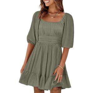 imageANRABESS Womens Half Sleeve Mini Dress 2025 Fall Square Neck Casual Flowy Wedding Guest Dresses Summer Beach Vacation OutfitsOlive