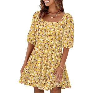 imageANRABESS Womens Half Sleeve Mini Dress 2025 Fall Square Neck Casual Flowy Wedding Guest Dresses Summer Beach Vacation OutfitsYellow Red Floral