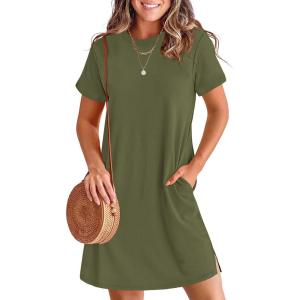 imageANRABESS Womens Summer Casual T Shirt Dresses Short Sleeve Crewneck Striped Mini Shift Dress 2025 Beach Vacation OutfitsArmy Green