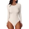 imageANRABESS Women Long Sleeve Crew Neck Bodysuits Top 2025 Fall Slim Fit Ribbed Knit Soft Basic Tee ShirtsLight Apricot