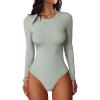 imageANRABESS Women Long Sleeve Crew Neck Bodysuits Top 2025 Fall Slim Fit Ribbed Knit Soft Basic Tee ShirtsLight Green