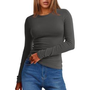 imageANRABESS Women Long Sleeve Thermal Top Crewneck Slim Fit Shirts 2025 Fall Basic Tee Casual Winter Warm Undershirts ClothesDark Grey