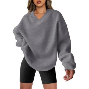 imageANRABESS Womens Oversized V Neck Sweatshirt Fleece Long Sleeve Hoodies Pullover Comfy Top Outfits 2025 Teen Preppy ClothesDark Grey