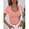 imageANRABESS Womens 2025 Summer Short Sleeve Tops Ribbed Knit Henley Button Up Slim Fit Basic Casual T Shirts Blouse Fall OutfitsCoral