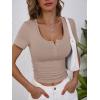 imageANRABESS Womens 2025 Summer Short Sleeve Tops Ribbed Knit Henley Button Up Slim Fit Basic Casual T Shirts Blouse Fall OutfitsLight Khaki