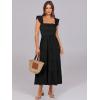 imageANRABESS Womens Smocked Maxi Dress Summer Casual Ruffle Square Neck Boho Ruffle Flowy Aline Beach Sundress with Pockets Black