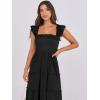 imageANRABESS Womens Smocked Maxi Dress Summer Casual Ruffle Square Neck Boho Ruffle Flowy Aline Beach Sundress with Pockets Black