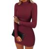 imageANRABESS Women Long Sleeve Mock Neck Bodycon Mini Dress 2025 Fall Ribbed Slim Fit Pencil Cocktail Club Night DressesDark Red