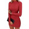 imageANRABESS Women Long Sleeve Mock Neck Bodycon Mini Dress 2025 Fall Ribbed Slim Fit Pencil Cocktail Club Night DressesRed