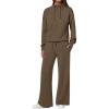 imageANRABESS Womens 2 Piece Outfits Sweatsuit Set 2025 Fall Drawstring Sweatshirt Wide Leg Sweatpant Lounge Set TracksuitBrown