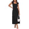 imageANRABESS Womens Smocked Maxi Dress Summer Casual Ruffle Square Neck Boho Ruffle Flowy Aline Beach Sundress with Pockets Black