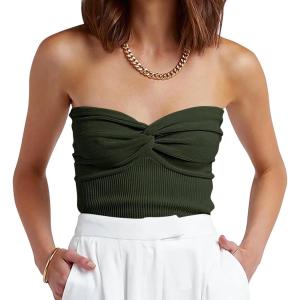 imageANRABESS Tube Top for Women Summer Strapless Bandeau Knit Twist Knot Corset Crop Basic Tank Top 2025 Vacation Outfits ClothesArmy Green
