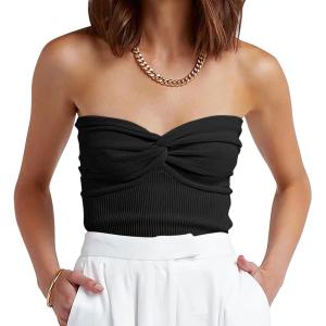 imageANRABESS Tube Top for Women Summer Strapless Bandeau Knit Twist Knot Corset Crop Basic Tank Top 2025 Vacation Outfits ClothesBlack