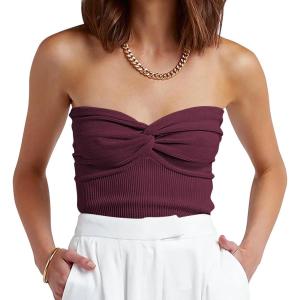 imageANRABESS Tube Top for Women Summer Strapless Bandeau Knit Twist Knot Corset Crop Basic Tank Top 2025 Vacation Outfits ClothesBurgundy