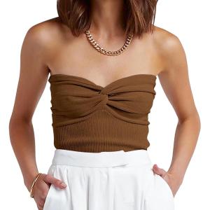 imageANRABESS Tube Top for Women Summer Strapless Bandeau Knit Twist Knot Corset Crop Basic Tank Top 2025 Vacation Outfits ClothesCaramel