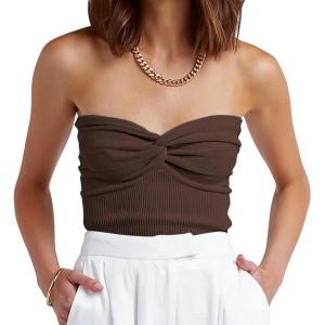 imageANRABESS Tube Top for Women Summer Strapless Bandeau Knit Twist Knot Corset Crop Basic Tank Top 2025 Vacation Outfits ClothesCoffee