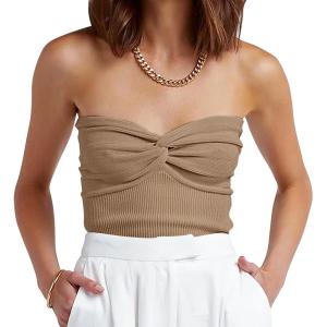 imageANRABESS Tube Top for Women Summer Strapless Bandeau Knit Twist Knot Corset Crop Basic Tank Top 2025 Vacation Outfits ClothesKhaki