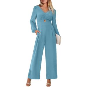 imageANRABESS Womens Jumpsuits Dressy Long Sleeve Wide Leg V Neck Pants Rompers 2025 Fall Formal One Piece Wedding Guest OutfitsLake