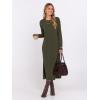 imageANRABESS Long Sleeve Midi Dresses for Women Fall Fashion Casual Vacation Crewneck Loose Split Striped Long Tshirts DressArmy Green