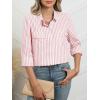 imageANRABESS Long Sleeve Striped Shirts for Women Fall Button Down Cute Tops 2025 V Neck Businese Casual Blouses with PocketsCoral Striped