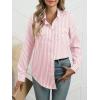imageANRABESS Long Sleeve Striped Shirts for Women Fall Button Down Cute Tops 2025 V Neck Businese Casual Blouses with PocketsCoral Striped