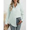 imageANRABESS Long Sleeve Striped Shirts for Women Fall Button Down Cute Tops 2025 V Neck Businese Casual Blouses with PocketsGreen Striped
