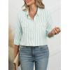 imageANRABESS Long Sleeve Striped Shirts for Women Fall Button Down Cute Tops 2025 V Neck Businese Casual Blouses with PocketsGreen Striped