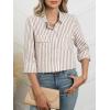 imageANRABESS Long Sleeve Striped Shirts for Women Fall Button Down Cute Tops 2025 V Neck Businese Casual Blouses with PocketsLight Brown Striped