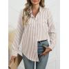 imageANRABESS Long Sleeve Striped Shirts for Women Fall Button Down Cute Tops 2025 V Neck Businese Casual Blouses with PocketsLight Brown Striped