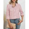 imageANRABESS Long Sleeve Striped Shirts for Women Fall Button Down Cute Tops 2025 V Neck Businese Casual Blouses with PocketsRed Striped