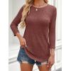 imageANRABESS Women 34 Sleeve Length Shirts 2025 Fall Lightweight Sweaters Loose Fit Ribbed Knit Casual Soft Layering TopsRust Orange