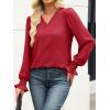 imageANRABESS Womens Business Casual Tops V Neck Puff Long Sleeve Shirts Dressy Office Work Blouse 2025 Fall Outfits ClothesRed