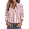 imageANRABESS Long Sleeve Striped Shirts for Women Fall Button Down Cute Tops 2025 V Neck Businese Casual Blouses with PocketsRed Striped