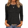 imageANRABESS Women 34 Sleeve Length Shirts 2025 Fall Lightweight Sweaters Loose Fit Ribbed Knit Casual Soft Layering TopsBlack