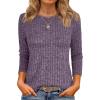 imageANRABESS Women 34 Sleeve Length Shirts 2025 Fall Lightweight Sweaters Loose Fit Ribbed Knit Casual Soft Layering TopsPurple