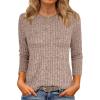 imageANRABESS Women 34 Sleeve Length Shirts 2025 Fall Lightweight Sweaters Loose Fit Ribbed Knit Casual Soft Layering TopsTan