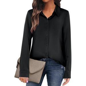 imageANRABESS Blouse for Women Dressy Casual Satin Long Sleeve Button Down Shirts 2025 Fall Outfits Office Business Work TopsBlack