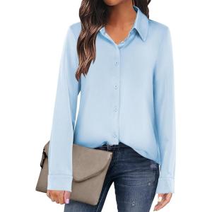 imageANRABESS Blouse for Women Dressy Casual Satin Long Sleeve Button Down Shirts 2025 Fall Outfits Office Business Work TopsLight Blue
