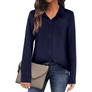 imageANRABESS Blouse for Women Dressy Casual Satin Long Sleeve Button Down Shirts 2025 Fall Outfits Office Business Work TopsNavy Blue