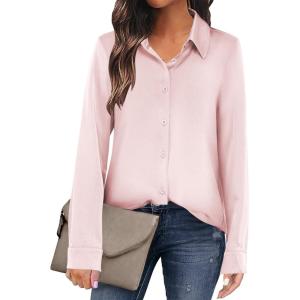 imageANRABESS Blouse for Women Dressy Casual Satin Long Sleeve Button Down Shirts 2025 Fall Outfits Office Business Work TopsPink