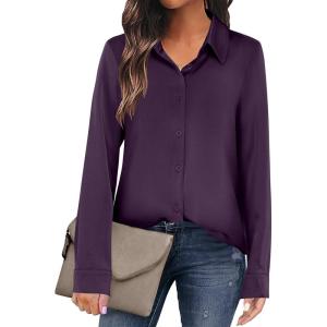 imageANRABESS Blouse for Women Dressy Casual Satin Long Sleeve Button Down Shirts 2025 Fall Outfits Office Business Work TopsPurple
