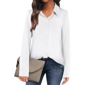 imageANRABESS Blouse for Women Dressy Casual Satin Long Sleeve Button Down Shirts 2025 Fall Outfits Office Business Work TopsWhite