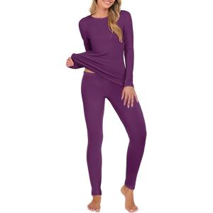 imageANRABESS Thermal Underwear for Women Long Johns Fleece Lined Base Layer Pajama Set Cold Weather Top Bottom Winter ClothingPurple