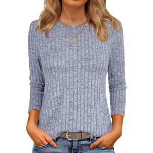 imageANRABESS Women 34 Sleeve Length Shirts 2025 Fall Lightweight Sweaters Loose Fit Ribbed Knit Casual Soft Layering TopsBlue