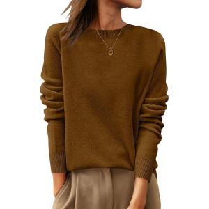 imageANRABESS Womens 100 Wool Sweaters Crewneck Long Sleeve Work Business Casual Basic Sweater Tops 2025 Fall OutfitsCaramel